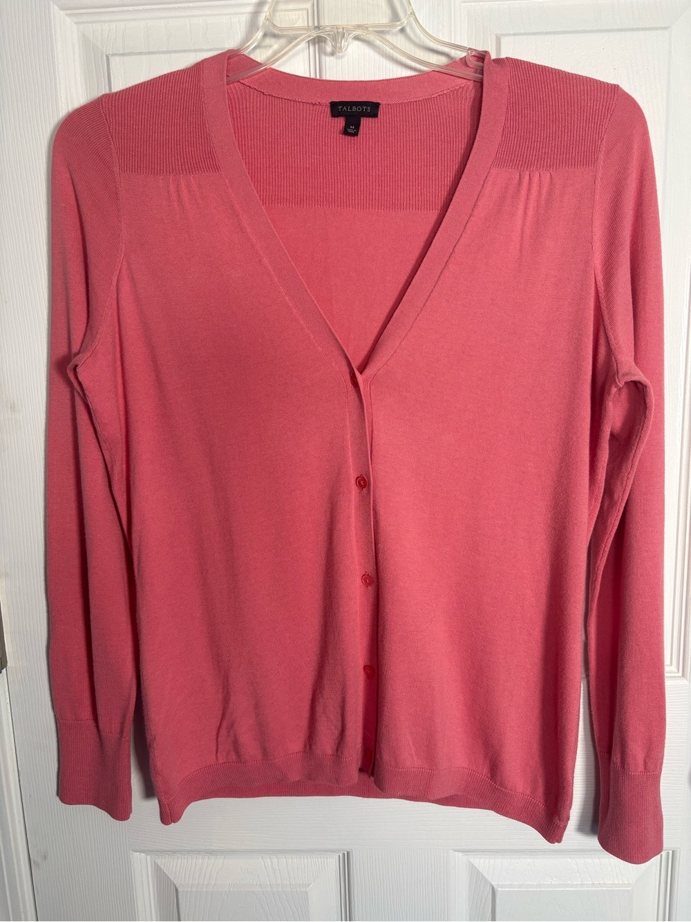 Talbots Coral Pink V-Neck Button Cardigan